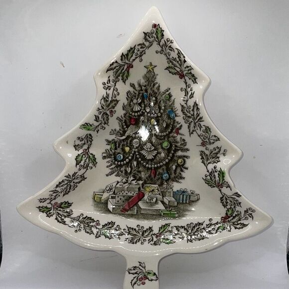 Vintage Johnson Bros Merry Christmas 8” Tree Shaped Candy Dish Plate England - Picture 1 of 5